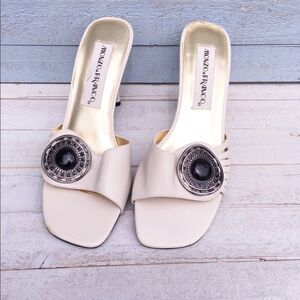 Bone White Slip on Mule Slide Medallion Accent 7